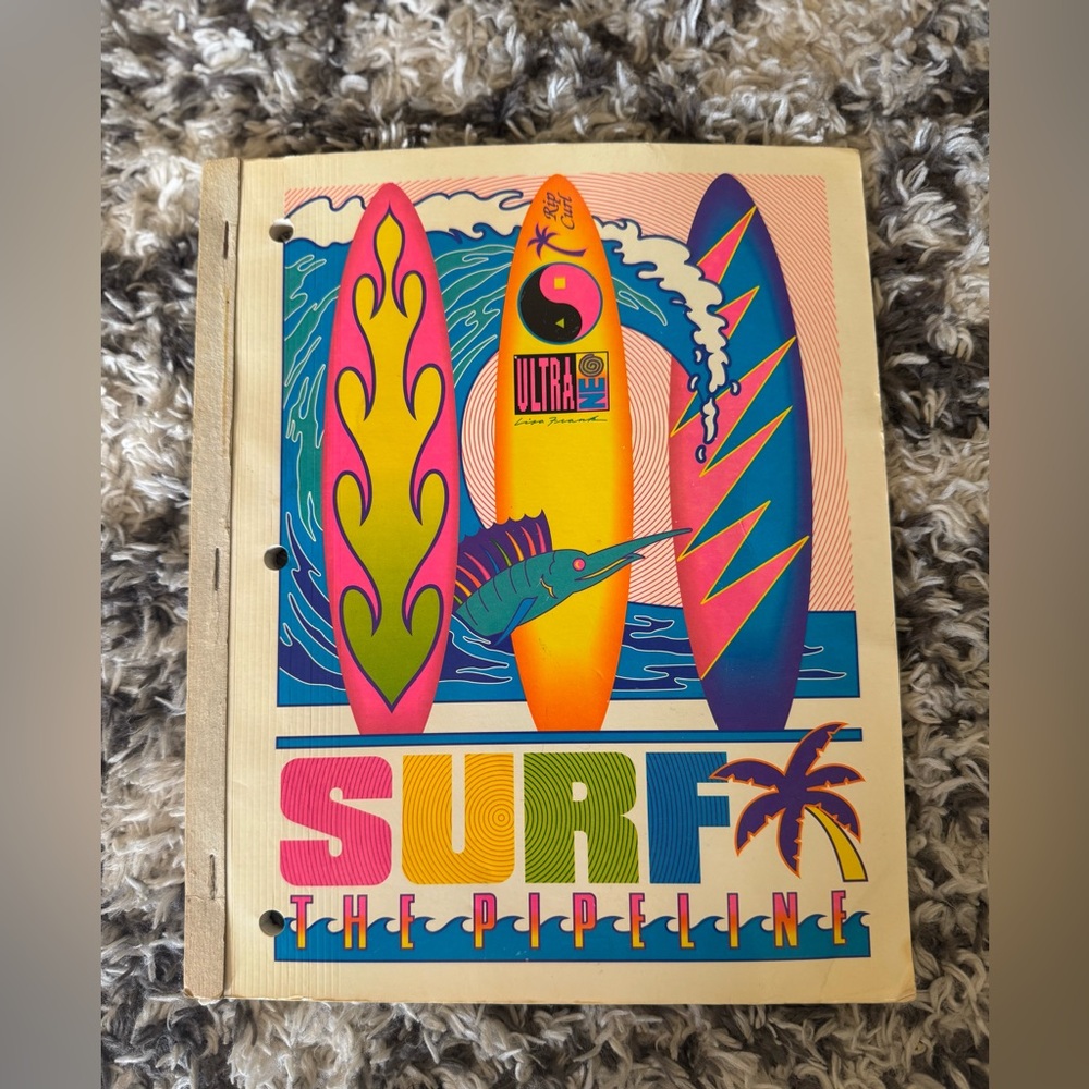 Vintage Lisa Frank 3-ring notebook from the "Surf the Pipeline" collection